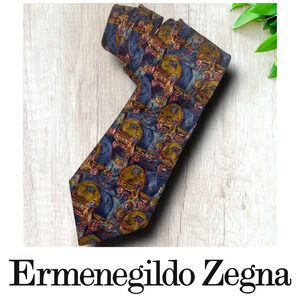 Vintage 90's Ermenegildo Zegna Necktie Silk Tie Painterly Pioneer Covered Wagons
